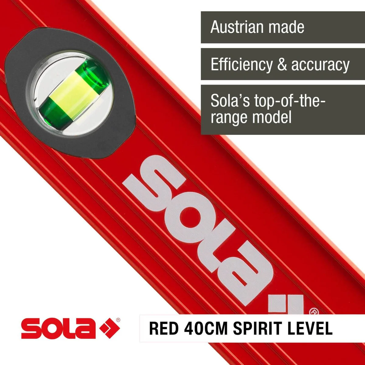 Sola Spirit Level 40cm Red - Precision Measurement Tool - Durable Aluminum - Image 3