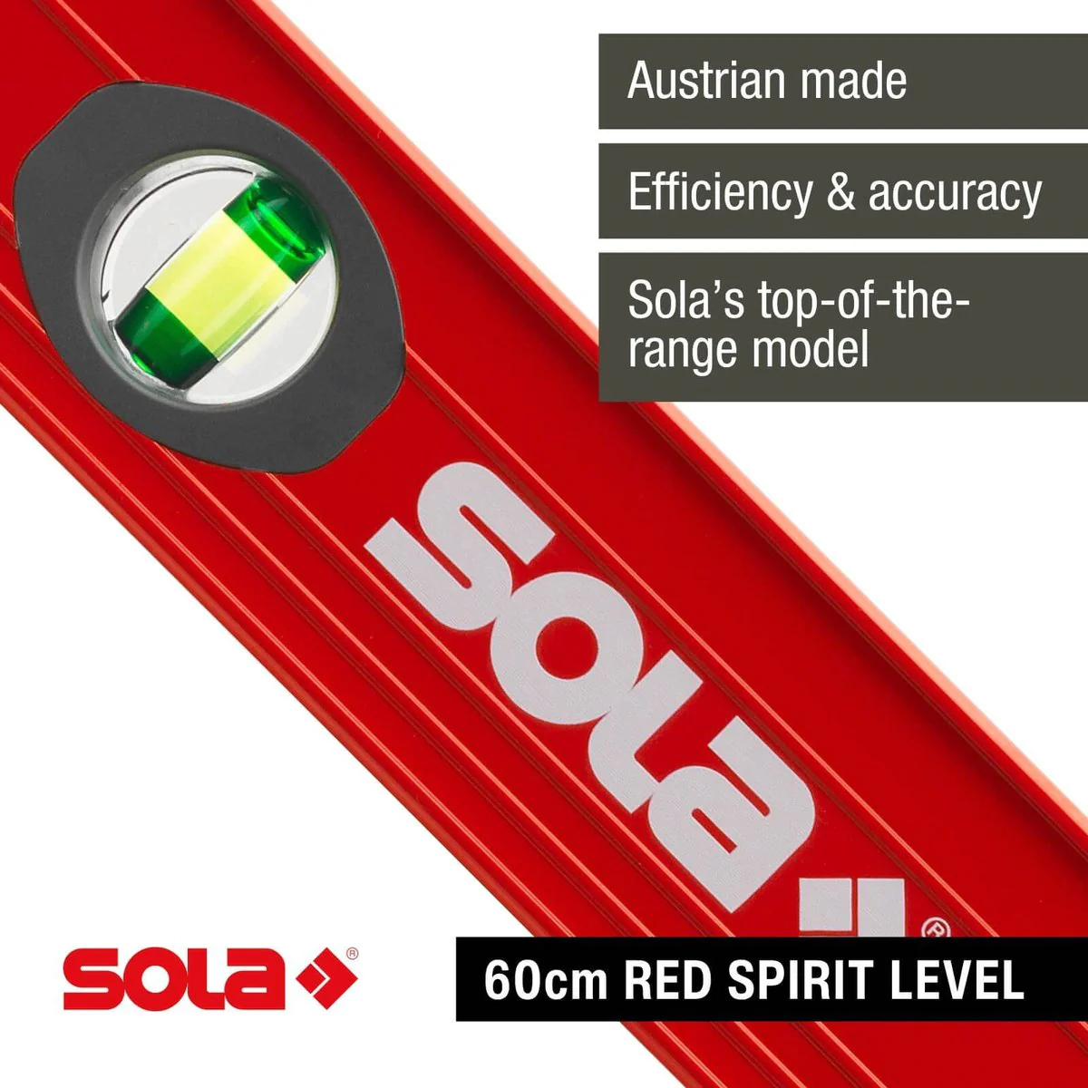 Sola Spirit Level Red 60cm 3 Vials - Precision Measurement Tool - Durable Design - Image 2