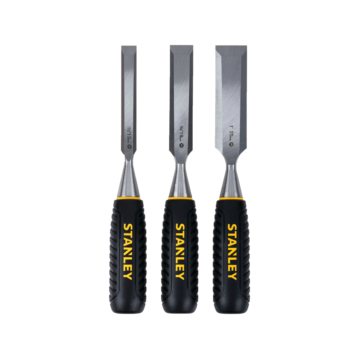 Stanley 3 Piece Wood Chisel Set - 13mm, 19mm, 25mm - Carbon Steel Blades - Black - Image 2