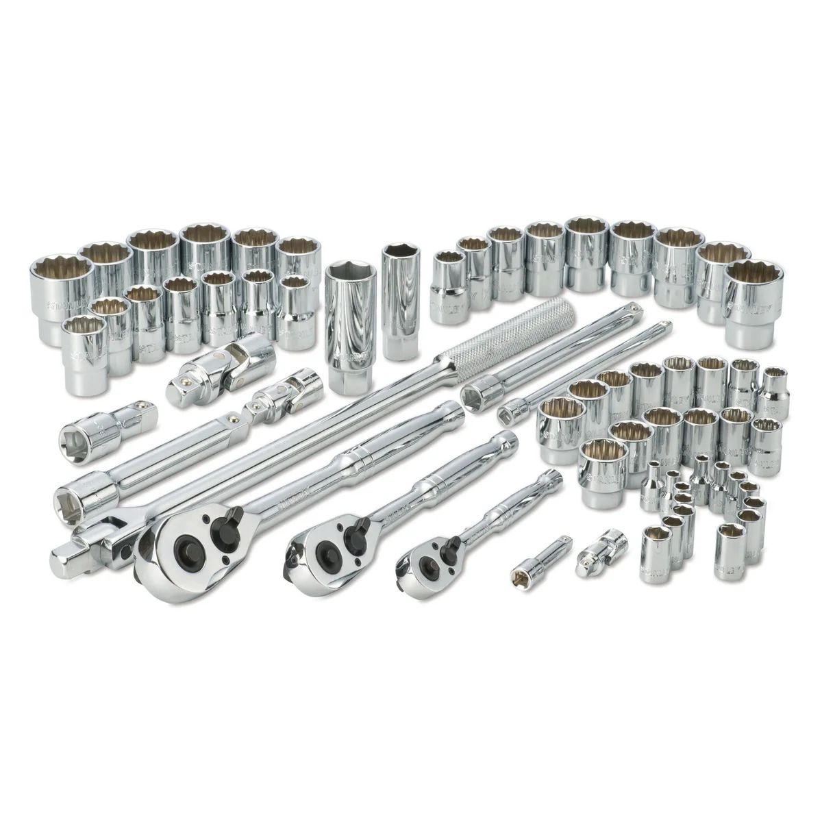 Stanley 64 Piece Socket Set - 1/4", 3/8", 1/2" Drive - Chrome Vanadium Steel - Image 2