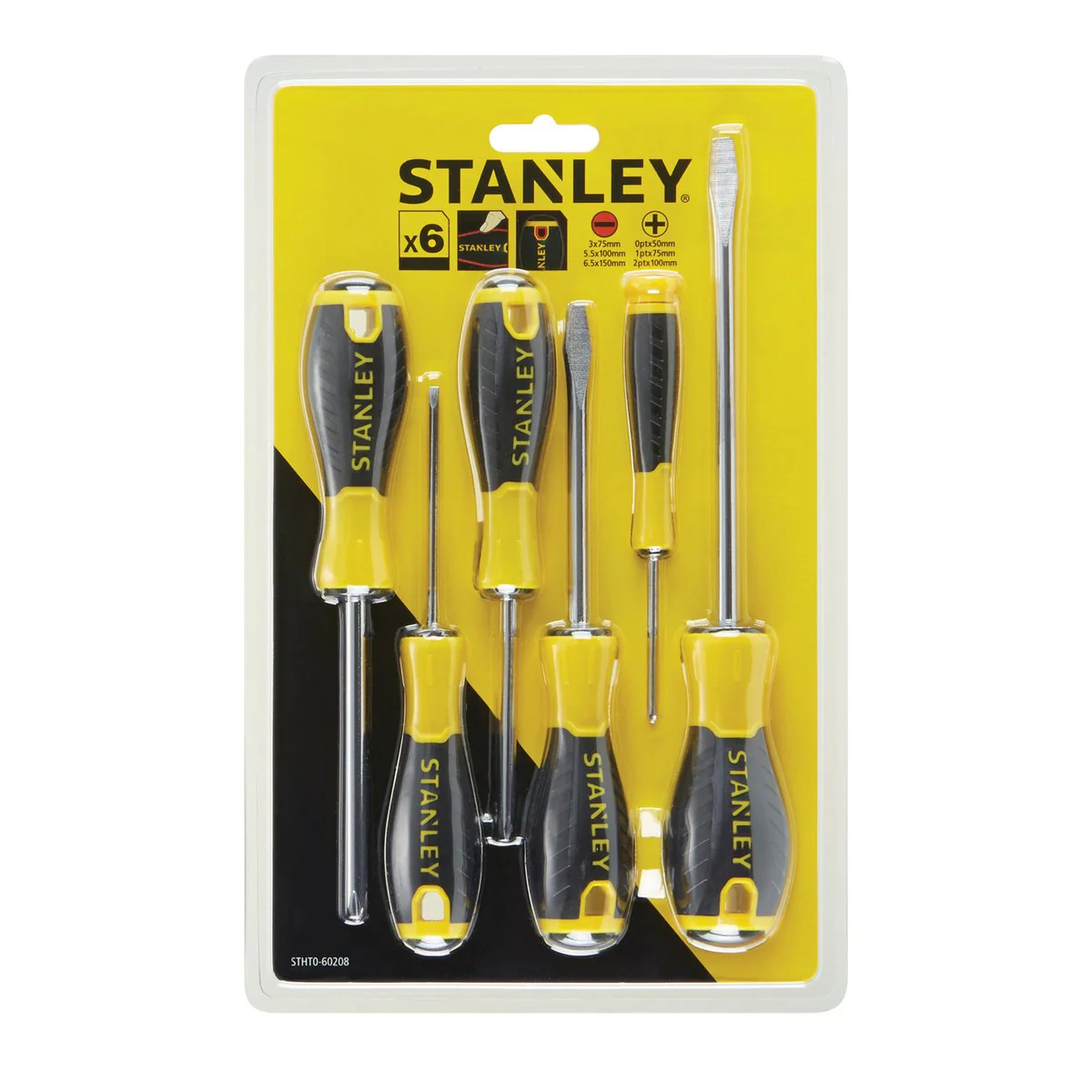 Stanley 6 Piece Essentials Screwdriver Set - 190mm x 42mm x 300mm - Black & Yellow - Image 2