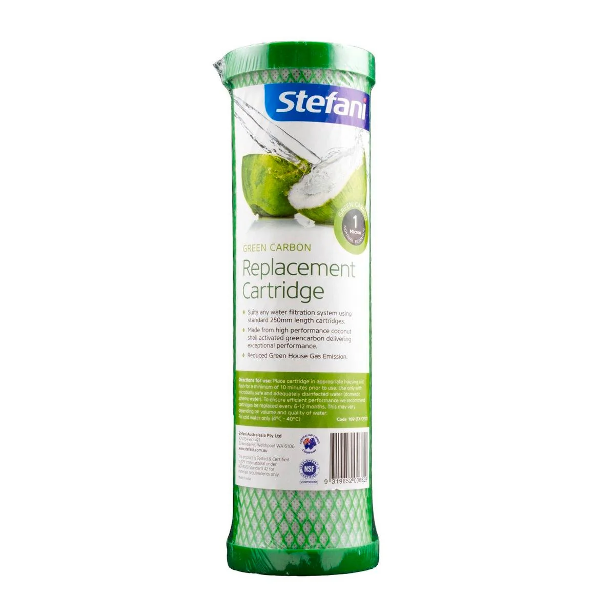 Stefani 1 Micron Green Carbon Replacement Cartridge 250mm Carbon Filter