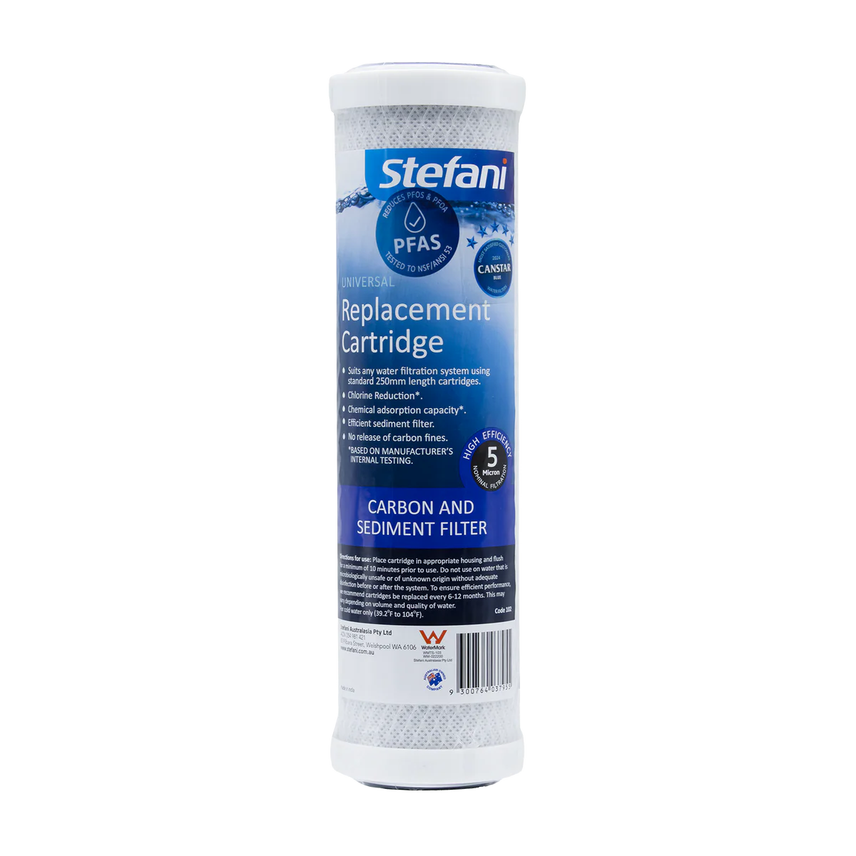 Stefani 250mm Carbon Block Cartridge 5 Micron High Efficiency Filter