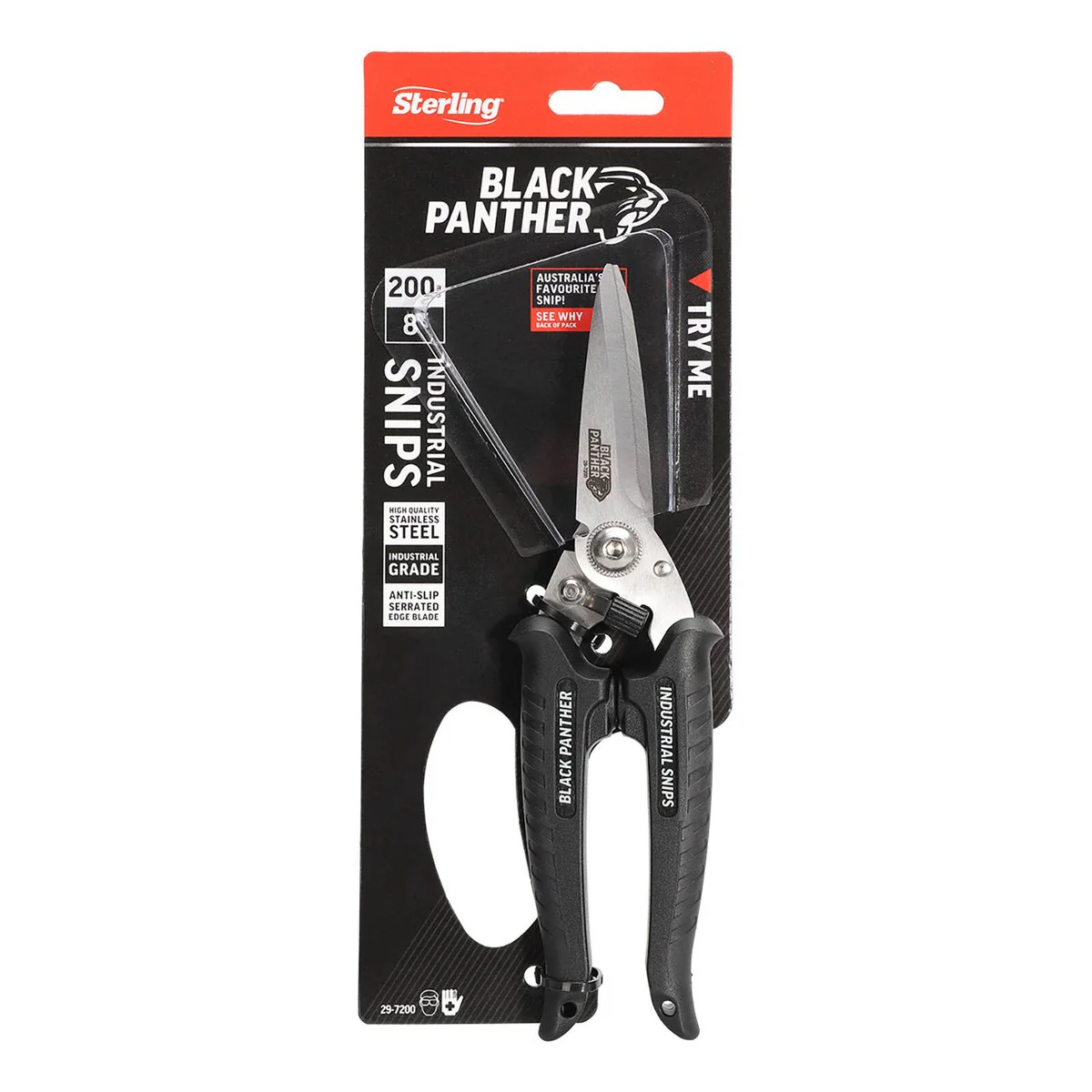 Sterling 200mm Black Panther Industrial Snips - Stainless Steel - Ergonomic - Image 2