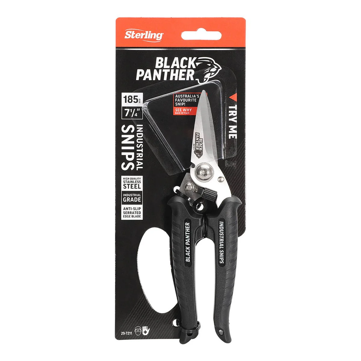 Sterling Black Panther Industrial Snips - 185mm - Black - Ergonomic Design - Image 2