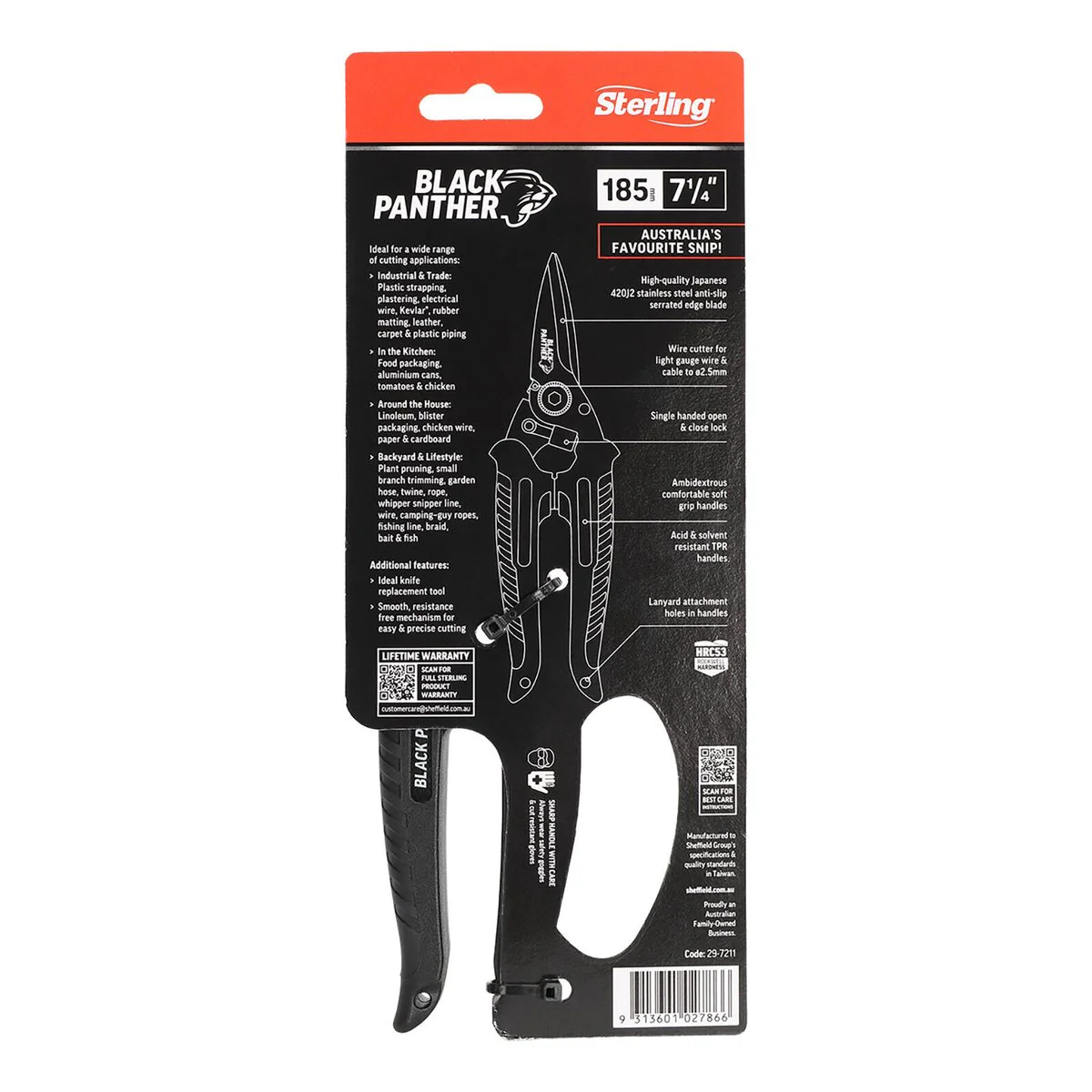 Sterling Black Panther Industrial Snips - 185mm - Black - Ergonomic Design - Image 4