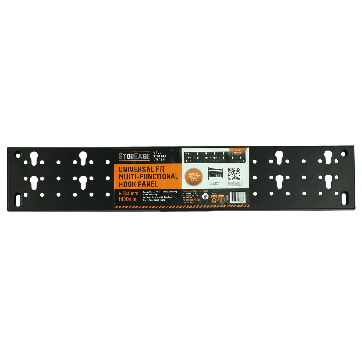 Storease Wall Storage System Hook Panel 540 x 100mm - Black - Universal Fit