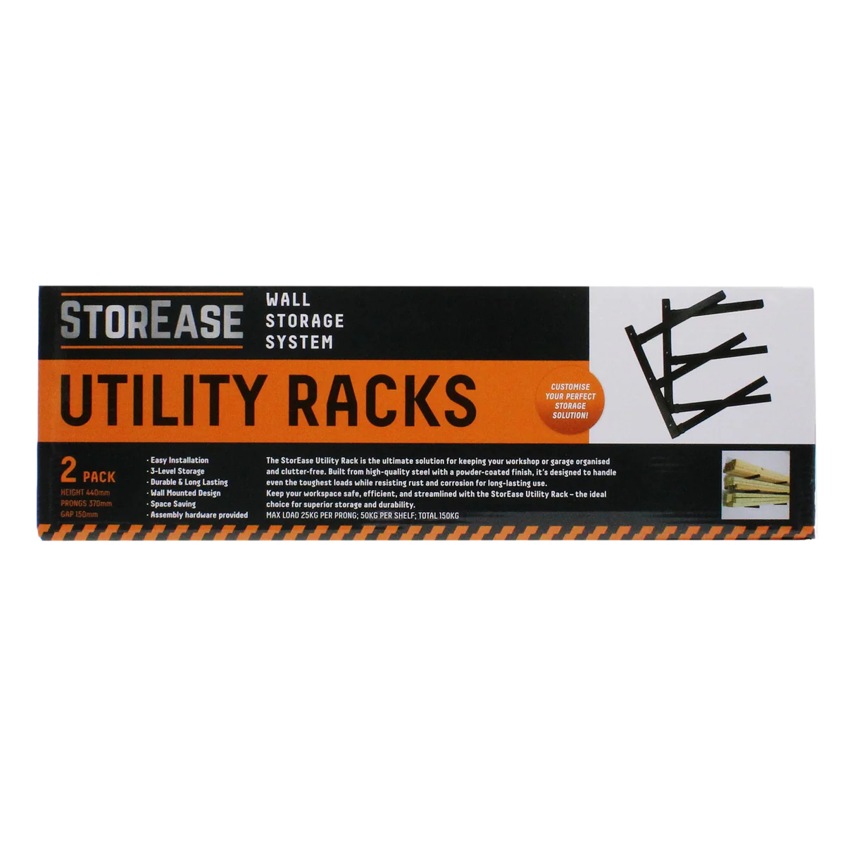 Storease Wall Storage System Utility Racks 2 Pack - 265mm x 75mm x 450mm - Black - Durable Steel - Easy Installation - Image 5