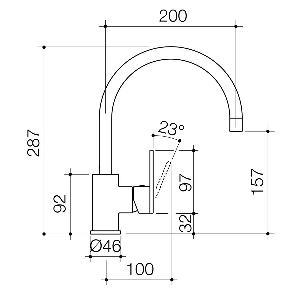 Stylus Chrome Yukon Sink Mixer - Lead-Free Brass - 7.5L/min Flow Rate - Swivel Outlet - 46mm x 287mm x 200mm - Image 2