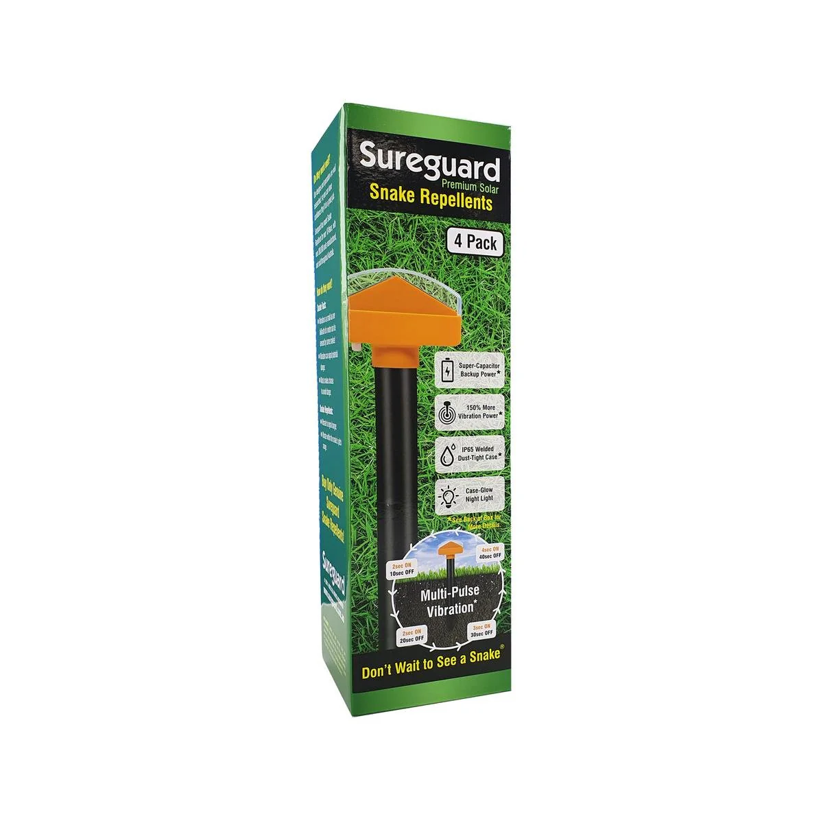 Sureguard Premium Solar Snake Repellent 4 Pack - Multi-Pulse Vibration - 100mm x 100mm x 360mm