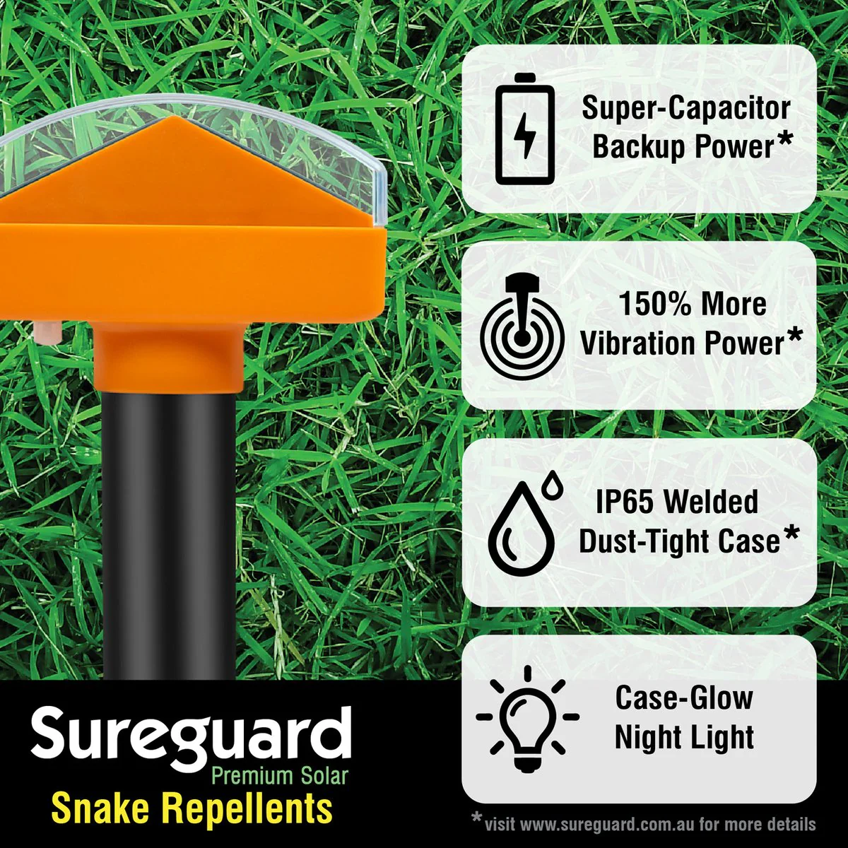 Sureguard Premium Solar Snake Repellent 4 Pack - Multi-Pulse Vibration - 100mm x 100mm x 360mm - Image 2