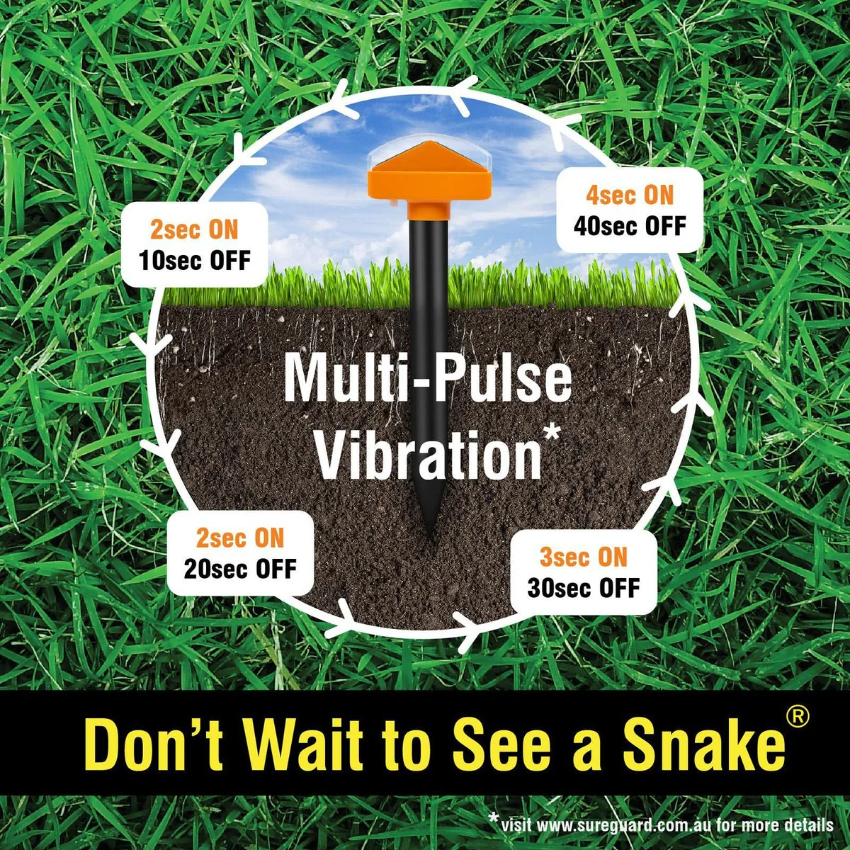 Sureguard Premium Solar Snake Repellent 4 Pack - Multi-Pulse Vibration - 100mm x 100mm x 360mm - Image 3