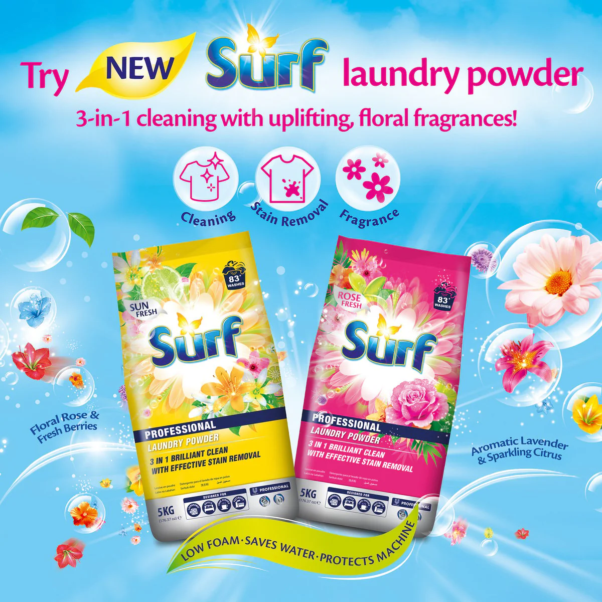 Surf 5kg Rose Fresh Laundry Powder - Phosphorus-Free - 83 Washes - 5.13kg - Image 3