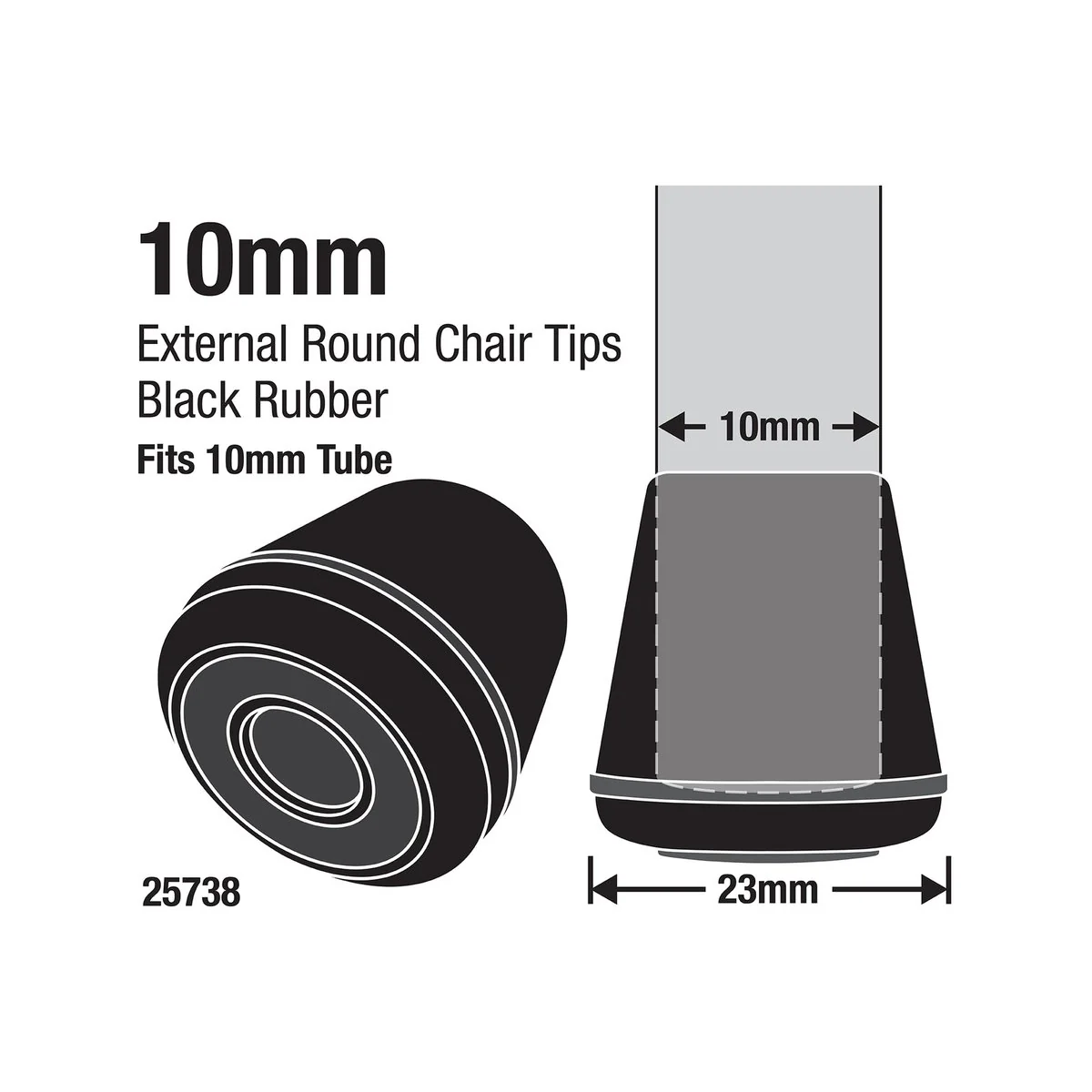 Surface Gard 10mm Black Round Rubber Chair Tips 4 Pack - Floor Protection - Image 2