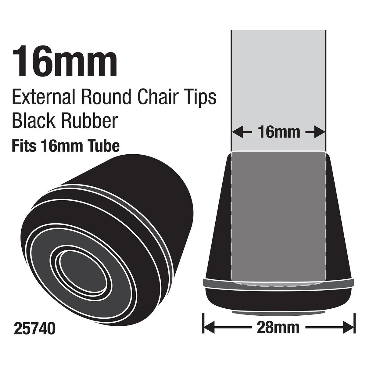Surface Gard 16mm Black Round Rubber Chair Tips 4 Pack - Floor Protection - Image 2