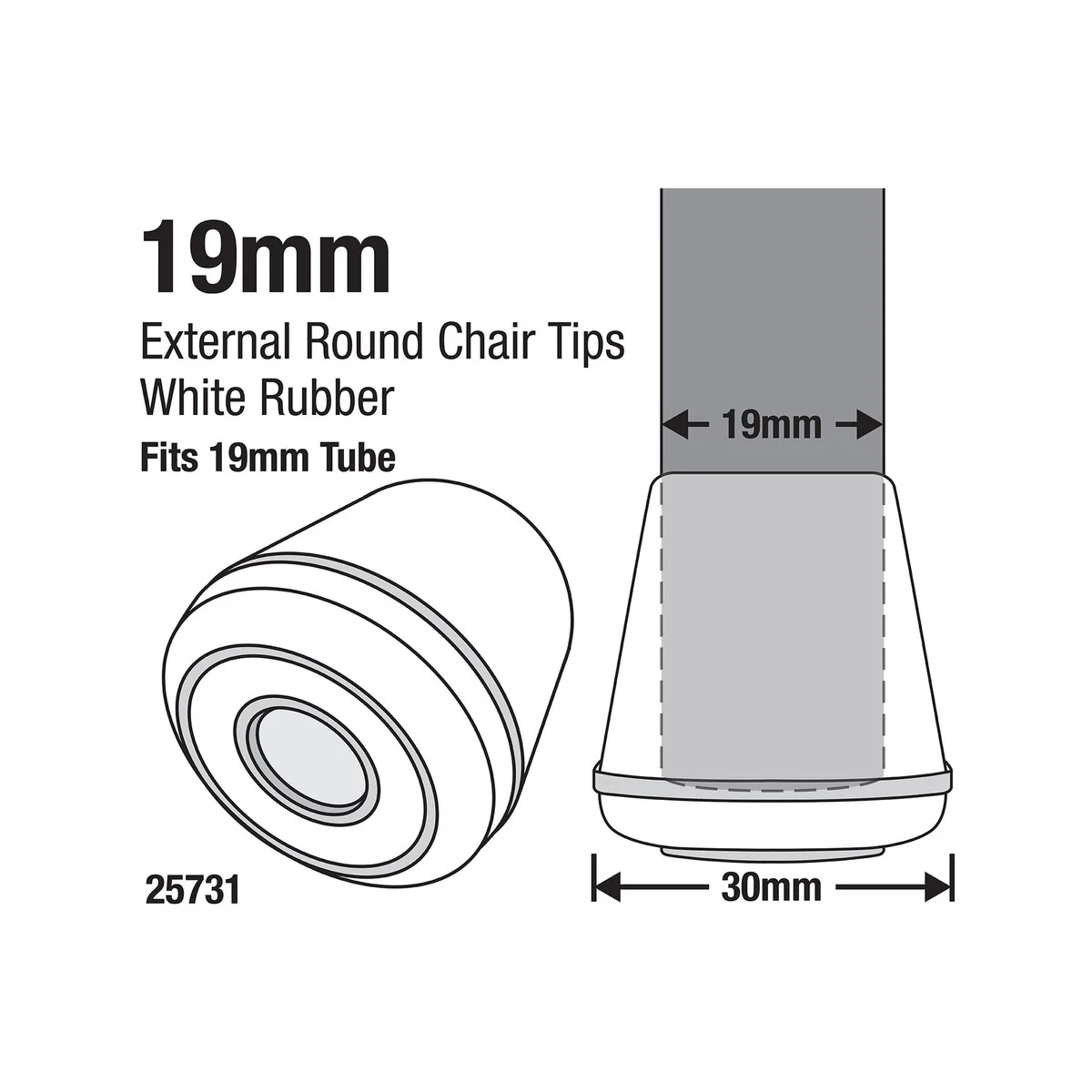 Surface Gard 19mm White Round Rubber Chair Tips 4 Pack - Floor Protectors - Image 2