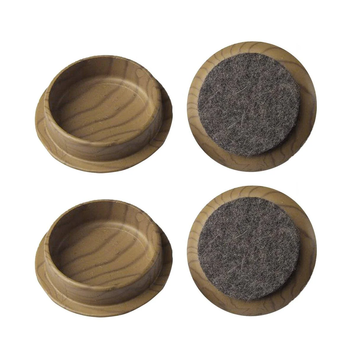Surface Gard 44mm Dark Wood Effect Felt Base Round Castor Cups - 4 Pack
