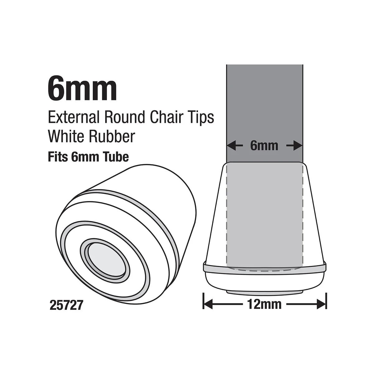 Surface Gard 6mm White Round Rubber Chair Tips 4 Pack - Floor Protection - Image 2