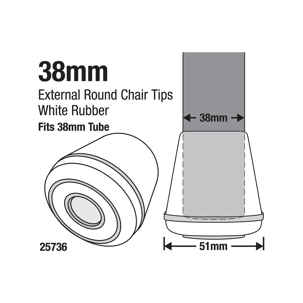 Surface Gard Rubber Chair Tips 38mm White 4 Pack - Floor Protection - Image 2