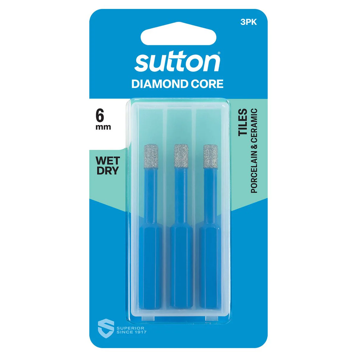 Sutton Diamond Core Bits 6mm 3 Pack - Wet/Dry Use - #40 Grit - Trade Quality