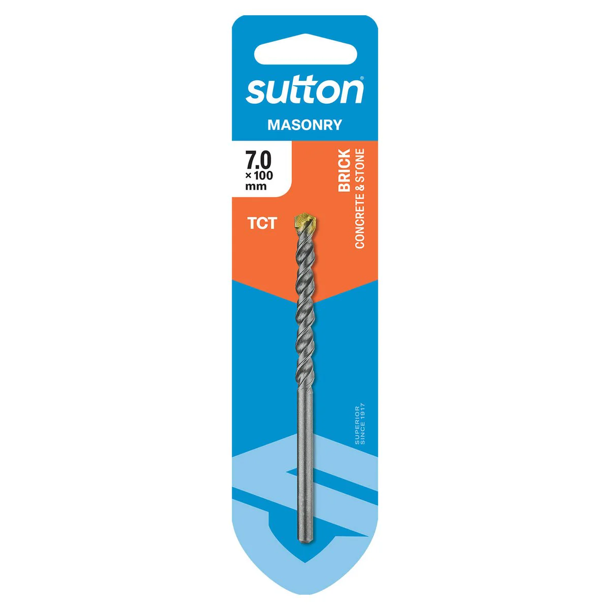 Sutton Tools 7 x 100mm TCT Masonry Drill Bit - Carbide Tip - 2 Cutting Edges