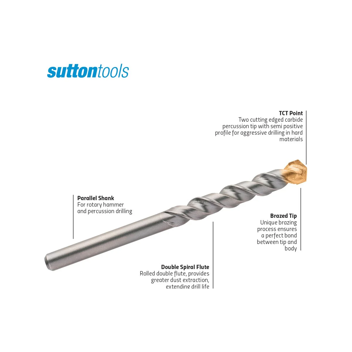 Sutton Tools Masonry Drill Bit - 16 x 150mm - Carbide Tip - Aggressive Drilling - Image 3