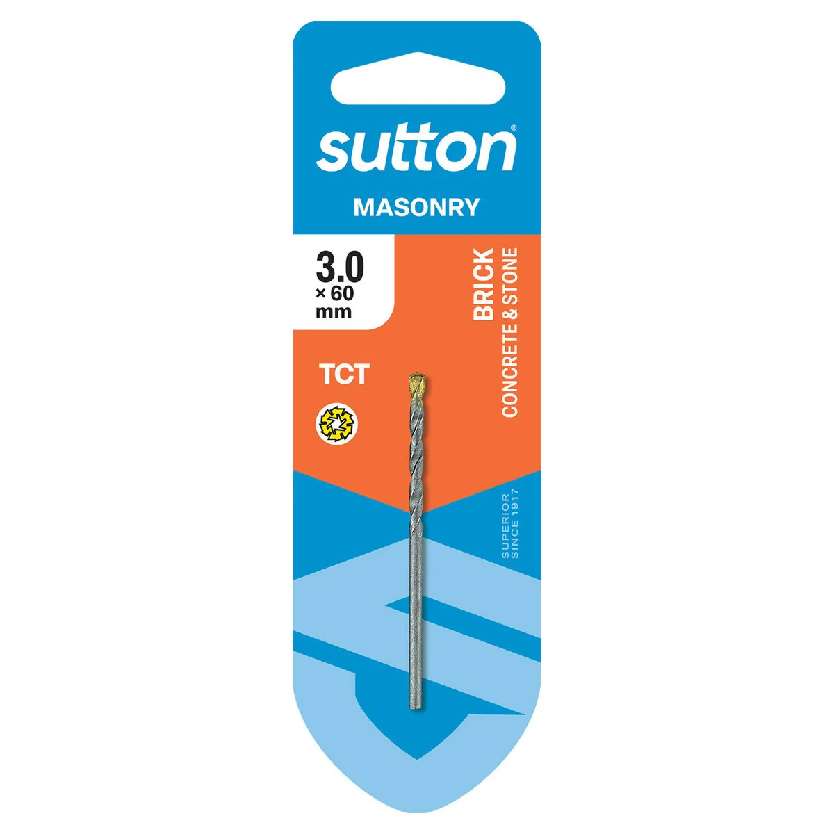 Sutton Tools Masonry Drill Bit - 3 x 60mm - Carbide Tip - Aggressive Drilling