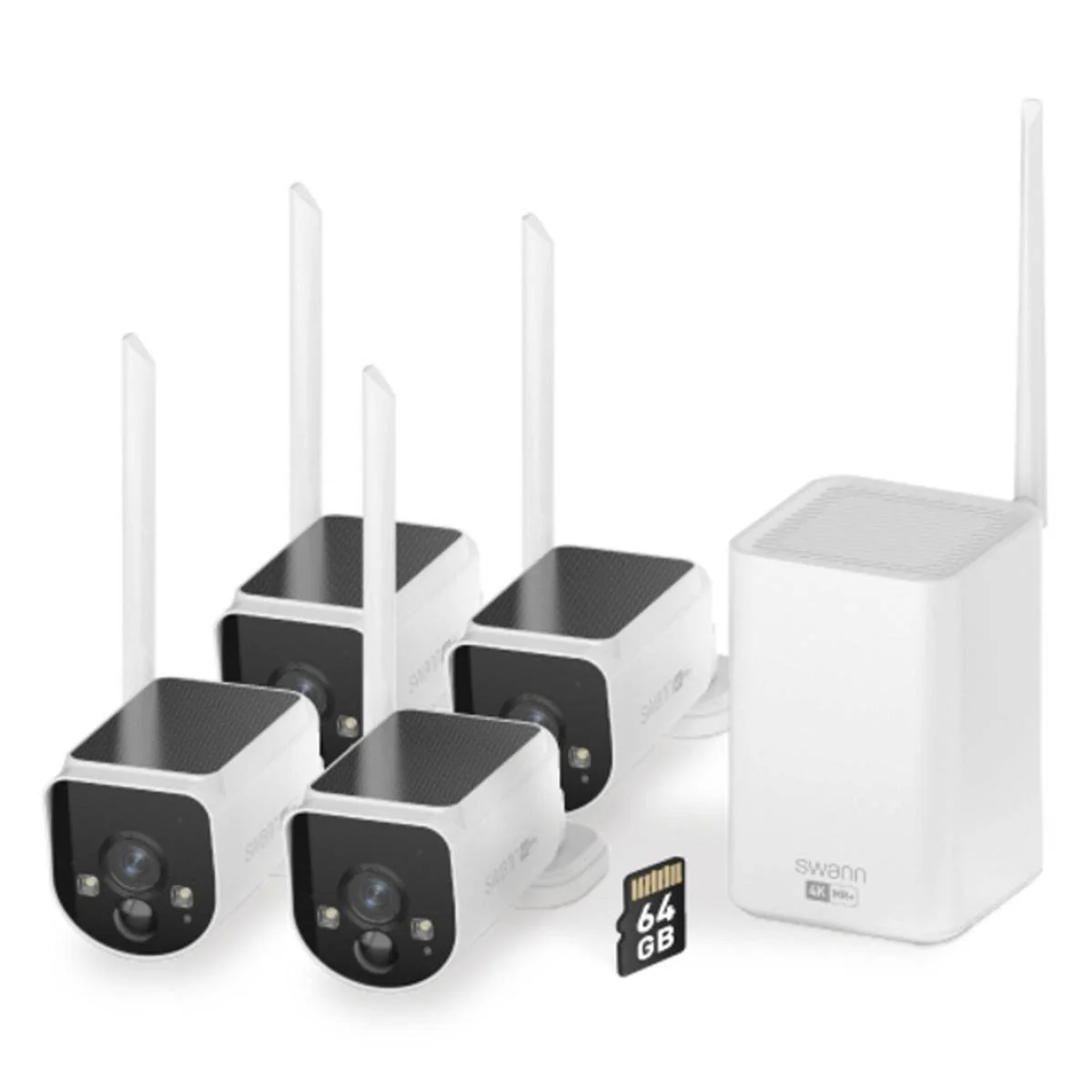 Swann maxranger4k Solar Wireless Security System 4 Pack - 4K Ultra HD - 64GB