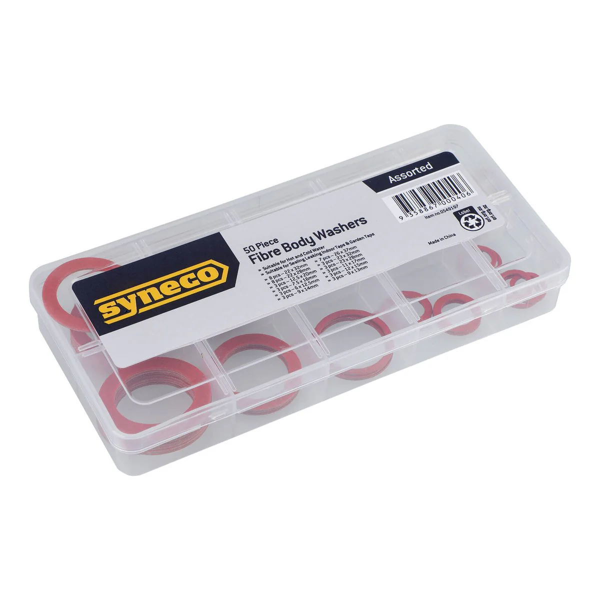 Syneco Assorted Fibre Body Washers 50 Pack - 50 Washers - Red - Sealing Solution - Image 2