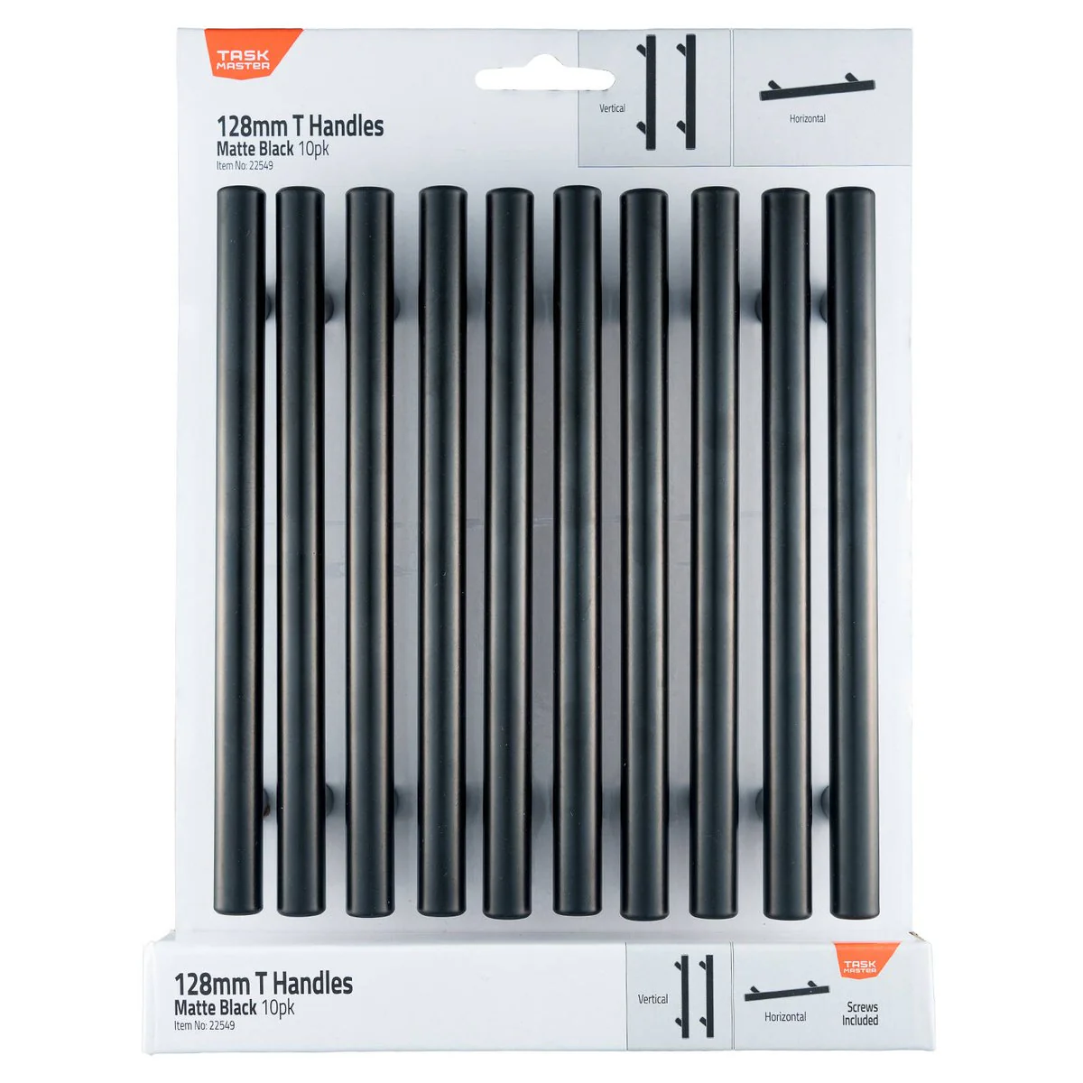 Taskmaster 128mm Matte Black T Handle 10 Pack - Easy Installation - Modern Design
