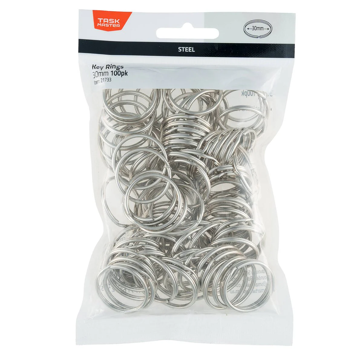 Taskmaster 30mm Key Ring - 100 Pack - Durable Steel - Easy Key Organisation - Image 2