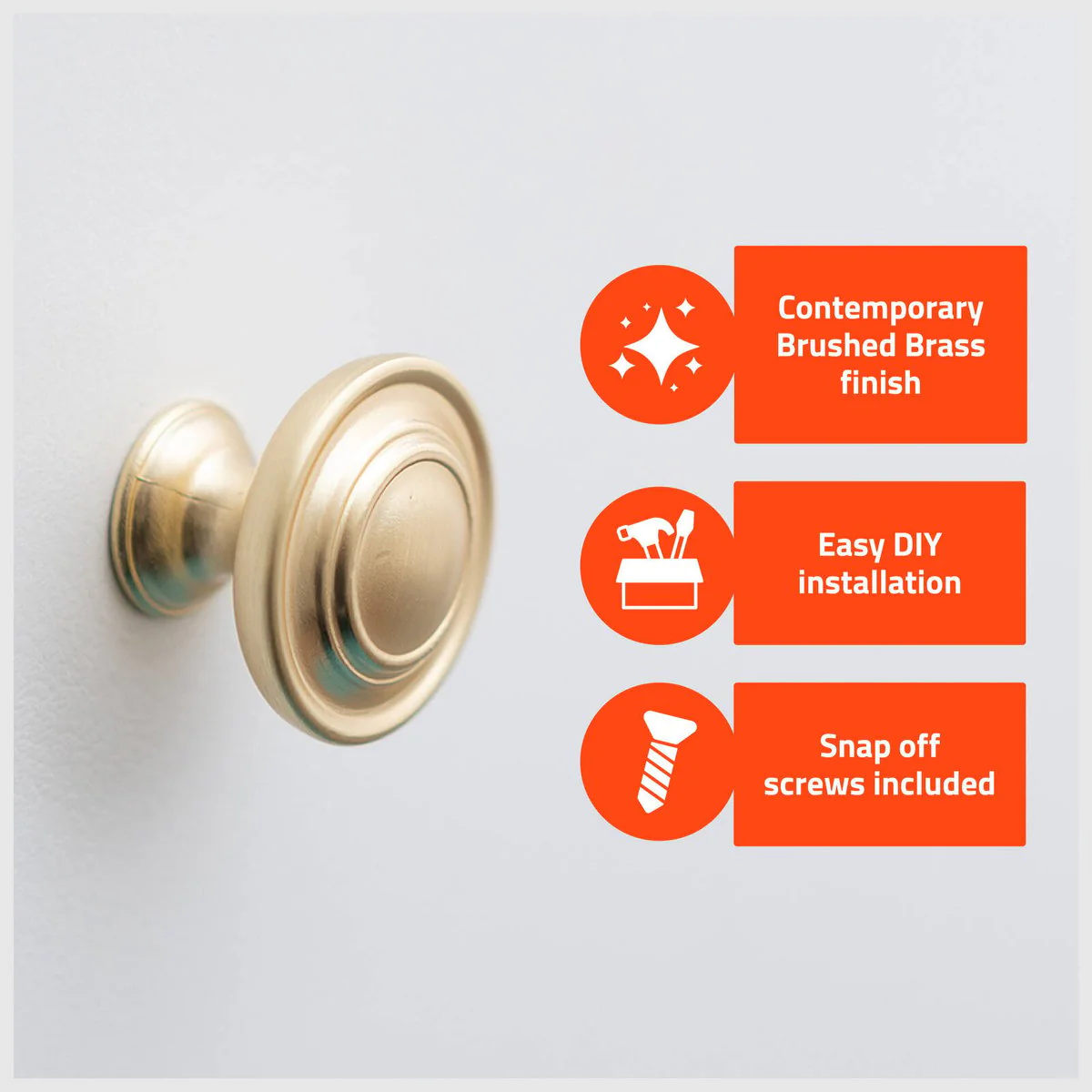 Taskmaster 34mm Brushed Brass Round Cabinet Knobs 4 Pack - Easy Install - Antique Design - Image 4