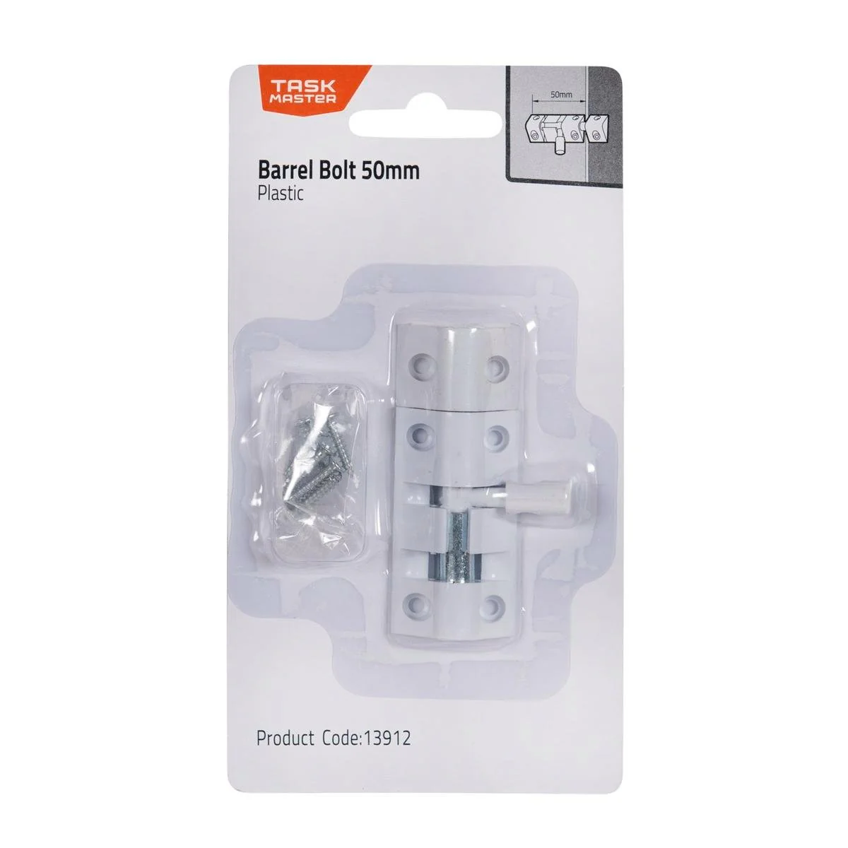 Taskmaster 50mm Plastic Barrel Bolt - Light-Duty Security Solution - Black