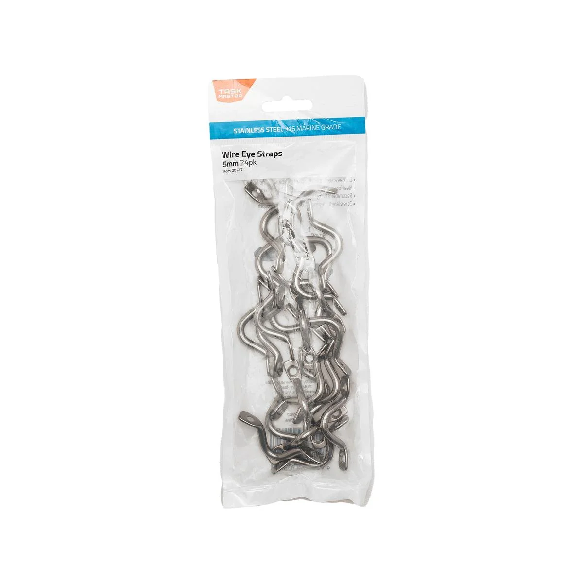 Taskmaster 5mm 316 Stainless Steel Wire Eye Strap - 24 Pack - Durable Anchoring