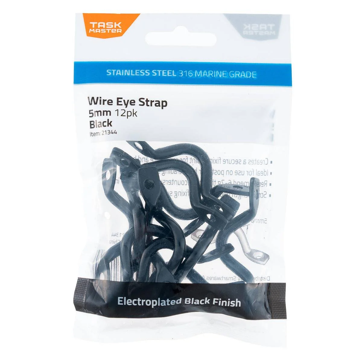 Taskmaster 5mm Black Stainless Steel Wire Eye Strap - 12 Pack - Durable Anchoring