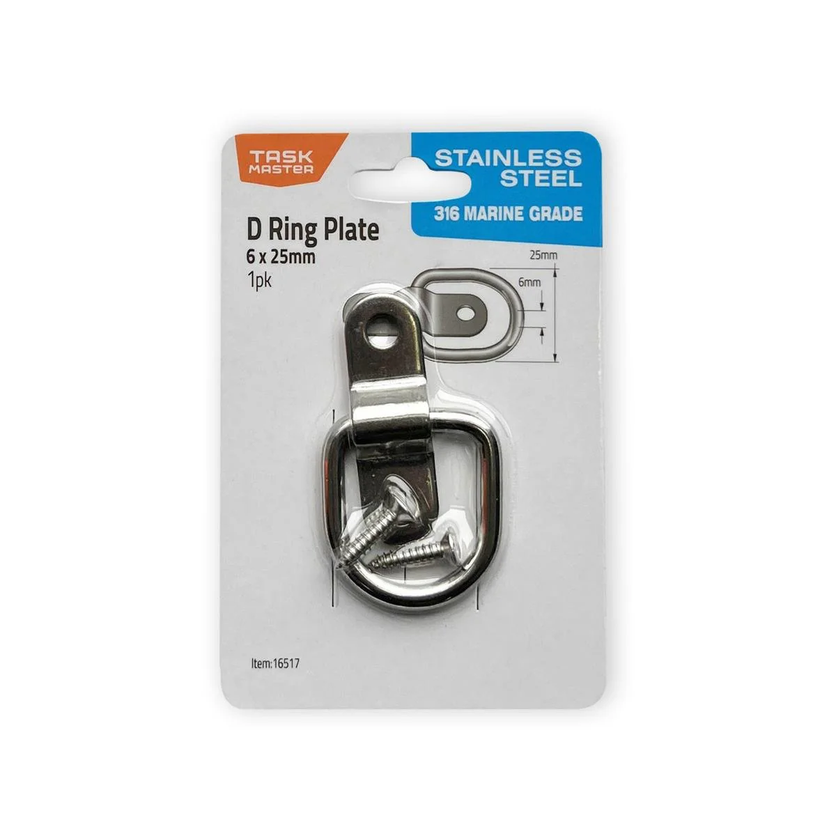Taskmaster 6 Pack 25mm 316 Stainless Steel D Ring Plate - Durable Load Securing