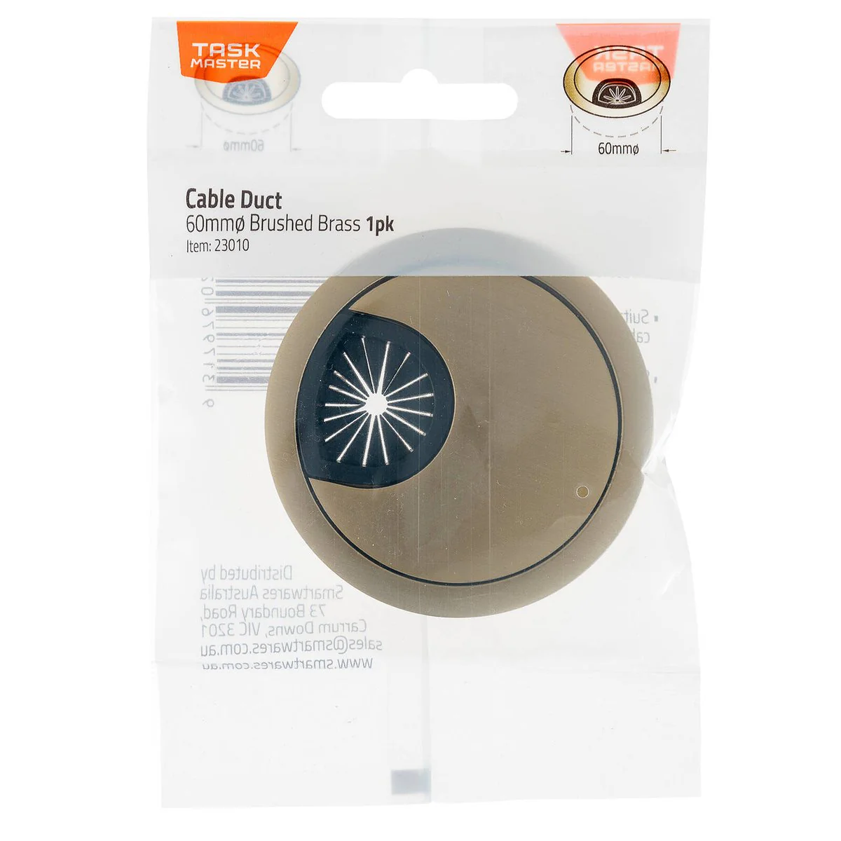 Taskmaster 60mm Brushed Brass Cable Duct 1 Pack - Cable Management Solution
