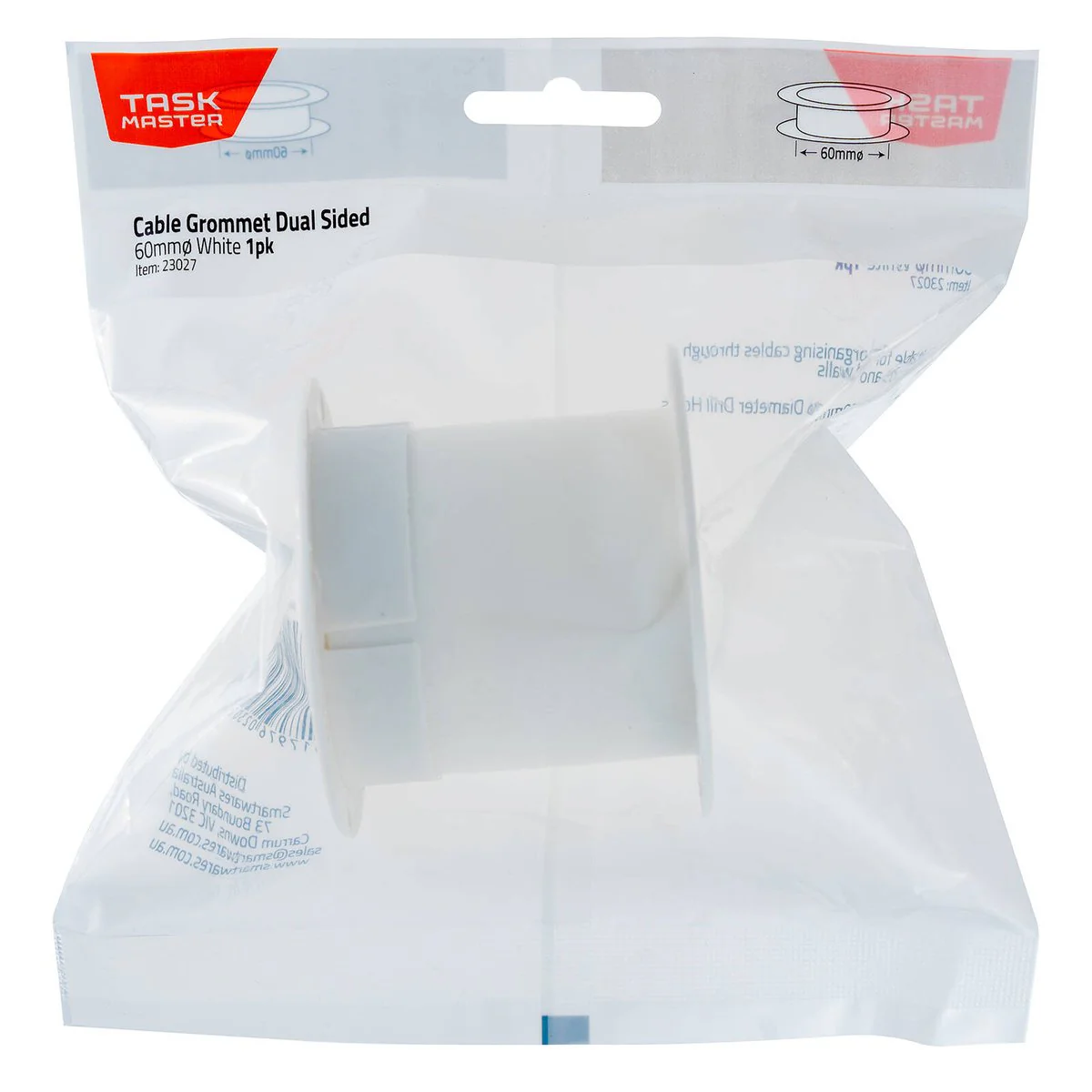 Taskmaster 60mm White Dual Sided Cable Grommet - Cable Management Solution
