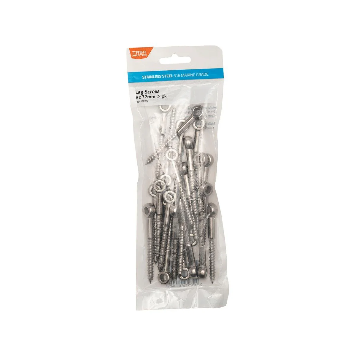 Taskmaster 6mm 316 Stainless Steel Lag Screw - 24 Pack - Durable - Corrosion Resistant