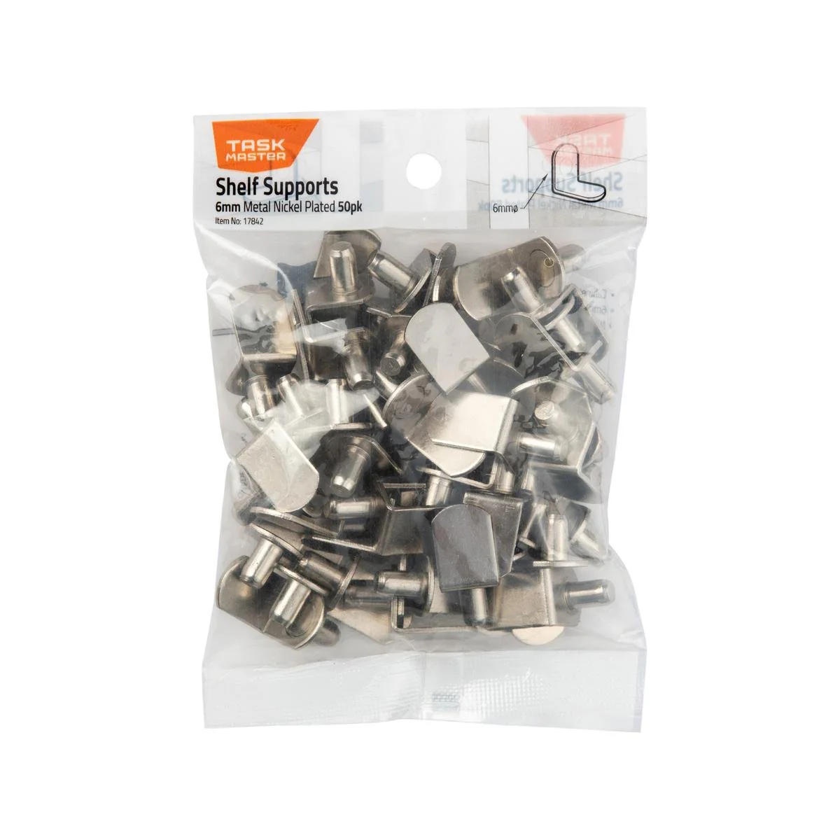 Taskmaster 6mm Nickel Plated Metal Shelf Support 50 Pack - Durable - Easy Install