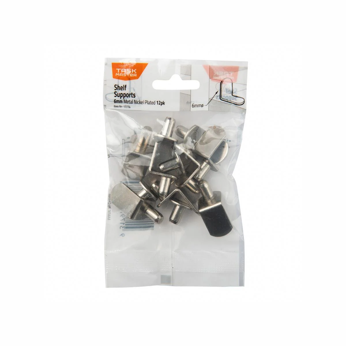 Taskmaster 6mm Pin Nickel Plated Metal Shelf Supports 12 Pack - Durable Support