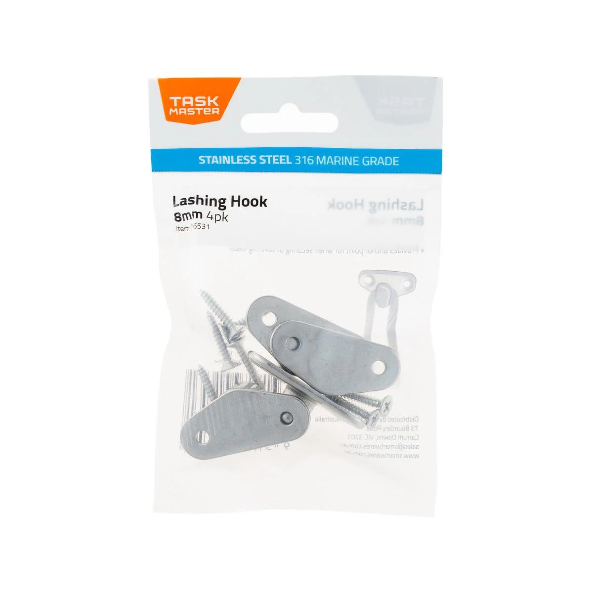 Taskmaster 8mm Stainless Steel Lashing Hook 4 Pack - Durable Anchoring Solution