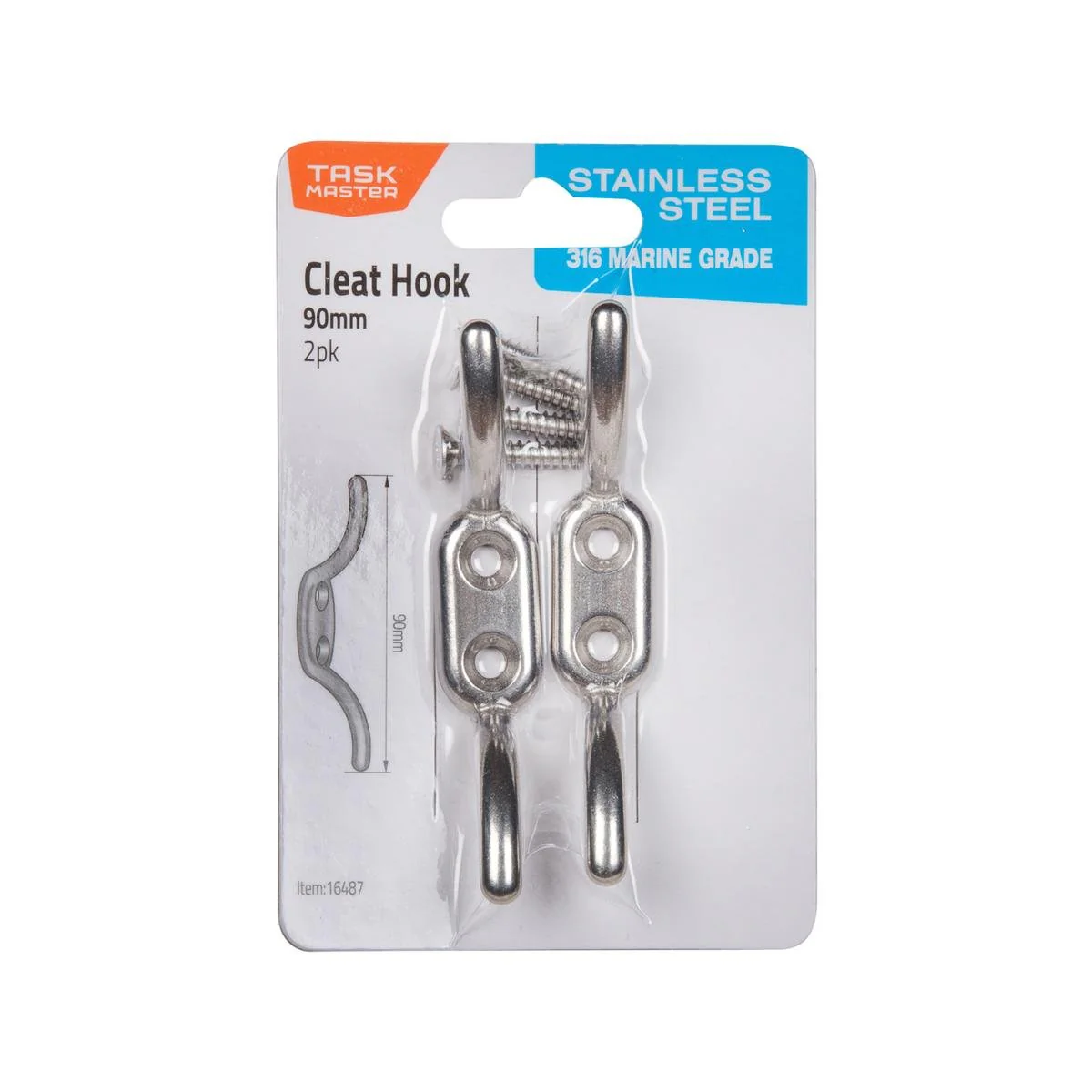 Taskmaster 90mm Stainless Steel Cleat Hook 2 Pack - Durable - Anti-Corrosive