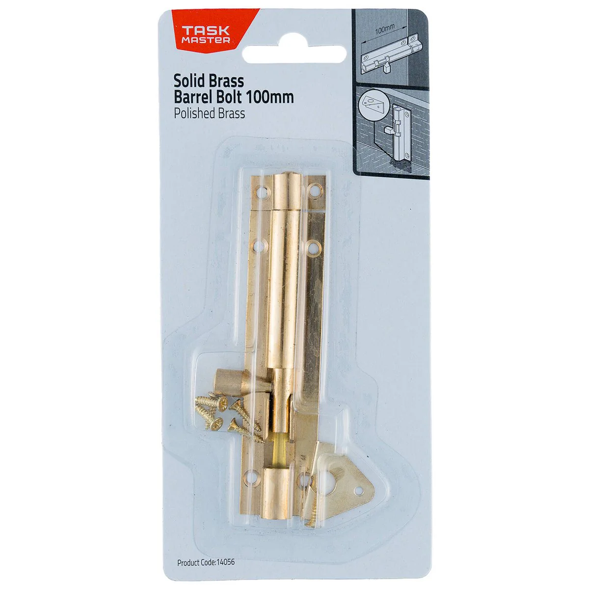 Taskmaster 100mm Polished Brass Barrel Bolt - Solid Brass Security Solution