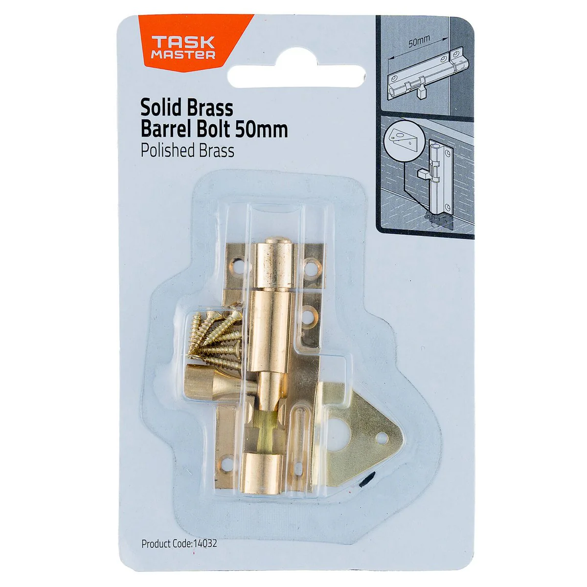 Taskmaster 50mm Polished Brass Barrel Bolt - Solid Brass Security Solution