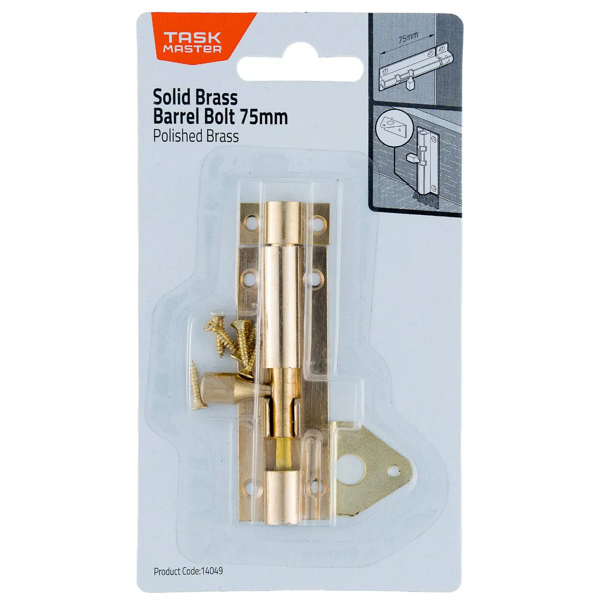 Taskmaster 75mm Polished Brass Barrel Bolt - Solid Brass Security Solution