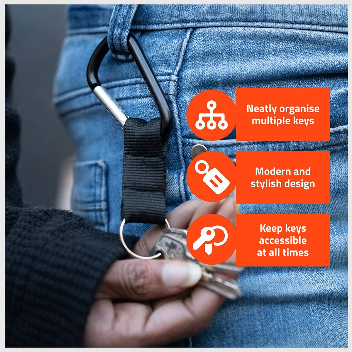 Taskmaster Black Carabiner Key Ring 2 Pack - 25mm - Black - Lightweight Design - Image 3