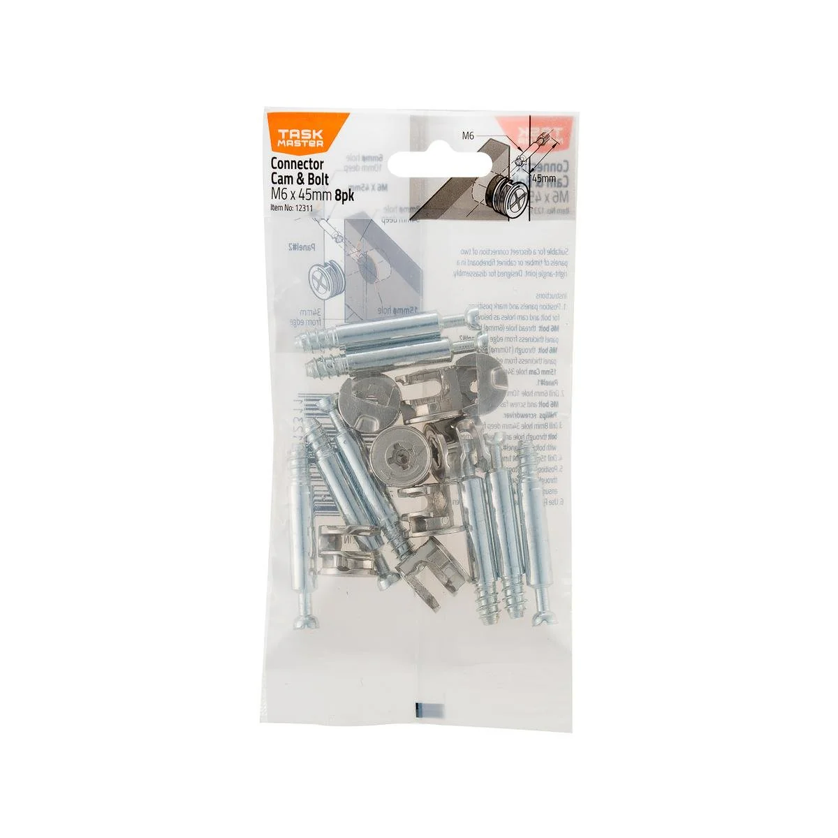 Taskmaster Cam Connector - 44mm - Nickel Plated Zinc - 8 Pack