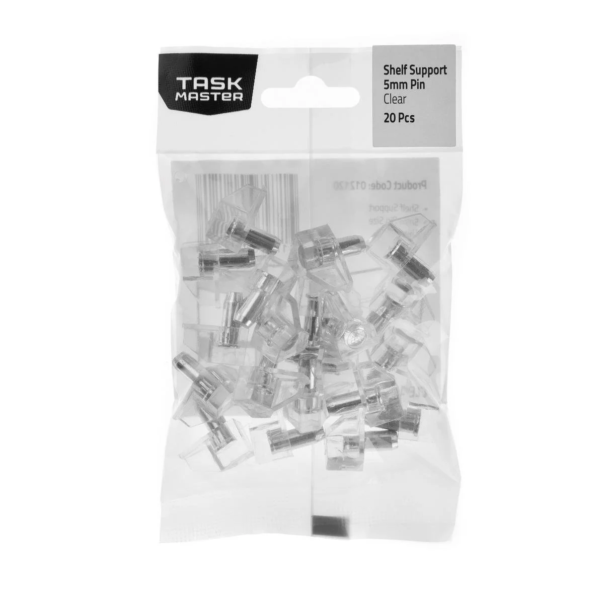 Taskmaster Clear Plastic Shelf Support - 5mm - 20 Pack - Easy Install - Variant 2