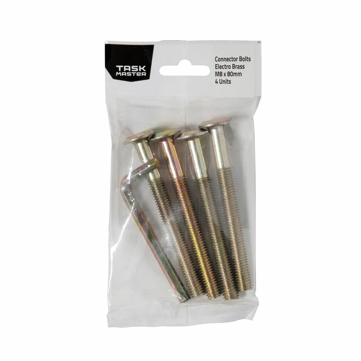 Taskmaster Brass Connector Bolt 4 Pack - M8 x 80mm - Timber Joinery